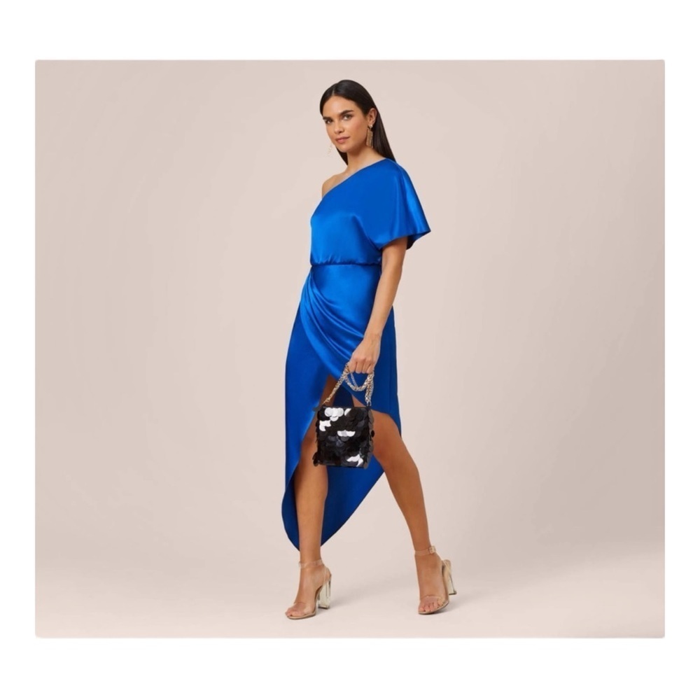 Aidan by Aidan Mattox Crepe One Shoulder Gown in Cobalt NWT